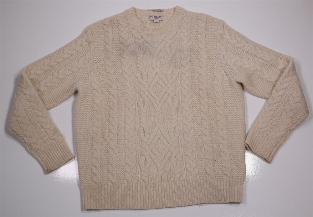Wallace & Barnes Cream Cable Knit Shetland Wool Crewneck Fisherman Sweater M